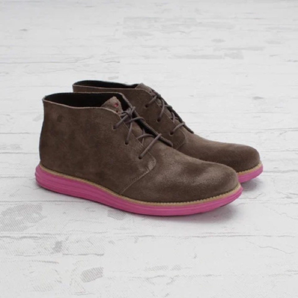 Cole Haan - Gray Suede Chukka Boots with Pink Soles